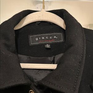Giacca Black Wool Blend Coat with Gold Buttons